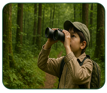 バードウォッチングする少年