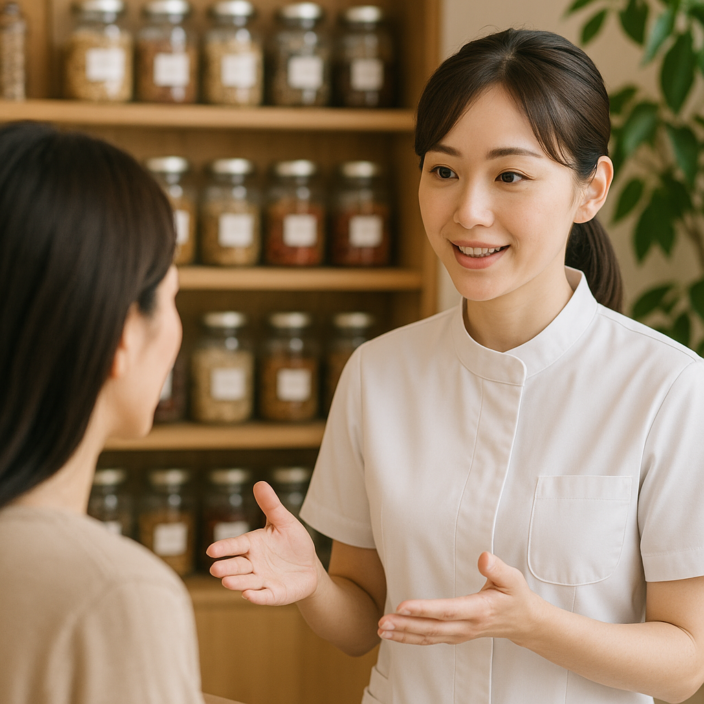 接客している女性の画像